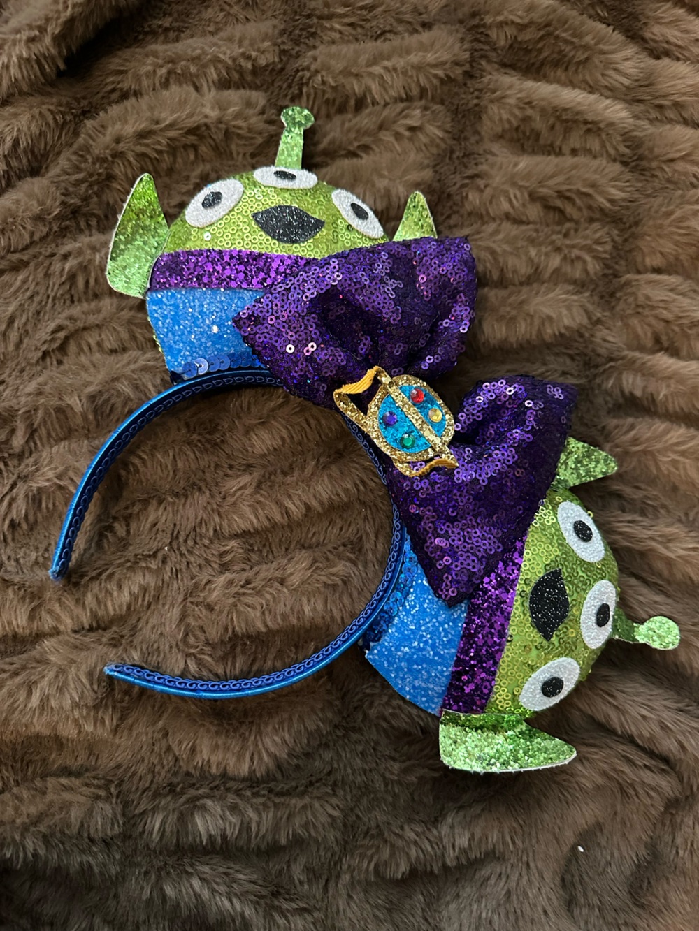 Custom Etsy Sequin Disney Toy Story Alien Bow Headband - Green, Blue & Purple